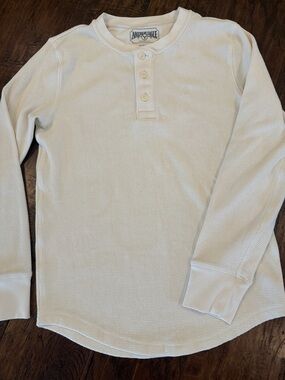 American Eagle Cream Waffle Henley Pullover